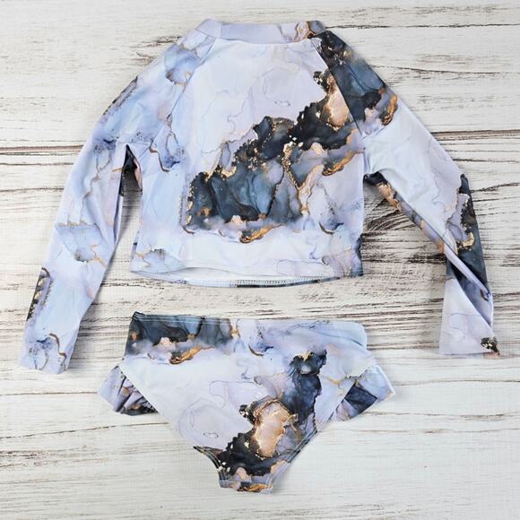 Shein Blue Marble Print Rashguard bikini sz 5 - Picture 4 of 4